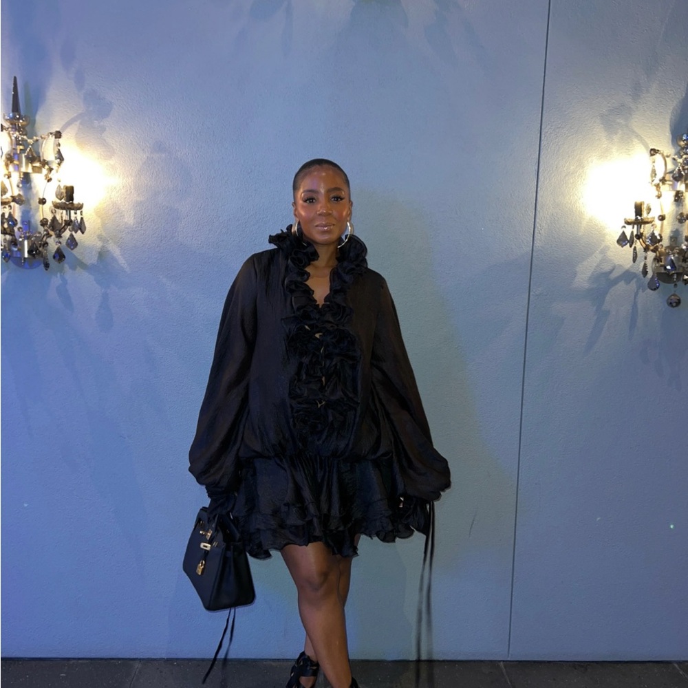 The Vault By Sacha In the Clouds Dress. Chic Black Ruffled Long Sleeve Dress